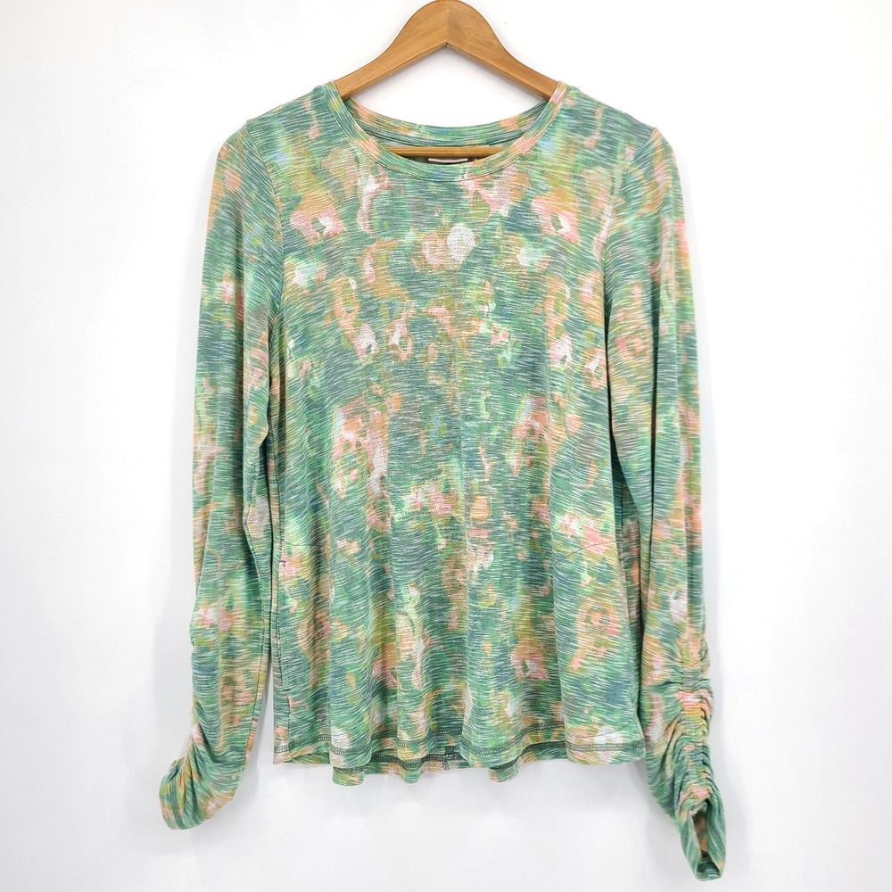 LOGO Watercolor Ruched Sleeve Top Boho Chic Earthy Cottagecore Soft Girl Size M